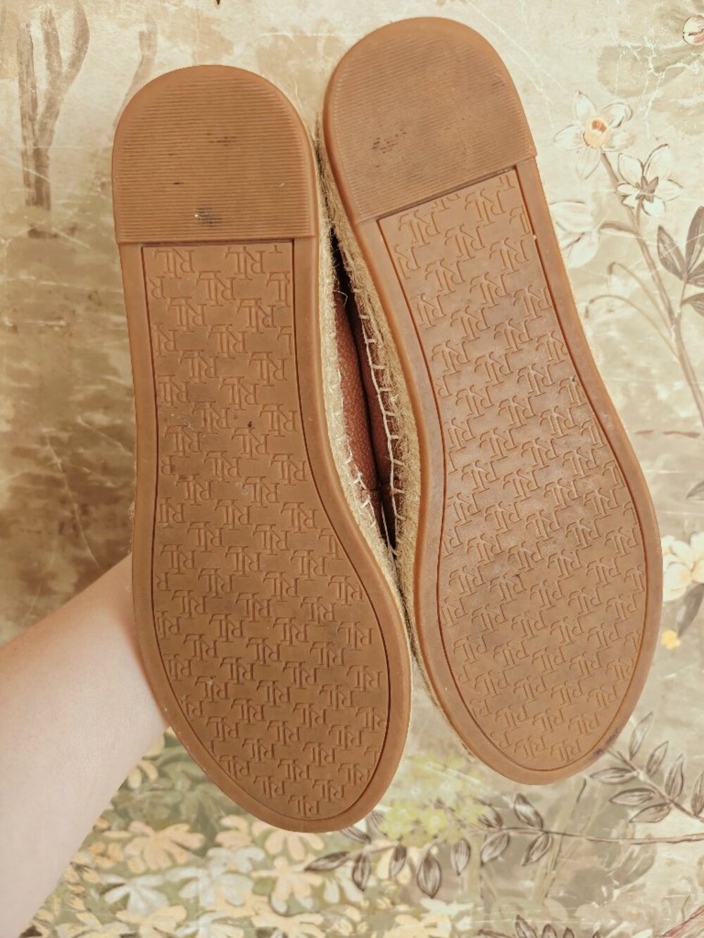 Lauren Ralph Lauren Cameryn Tumbled Leather Espadrilles Cognac Size 7 - Picture 8 of 9